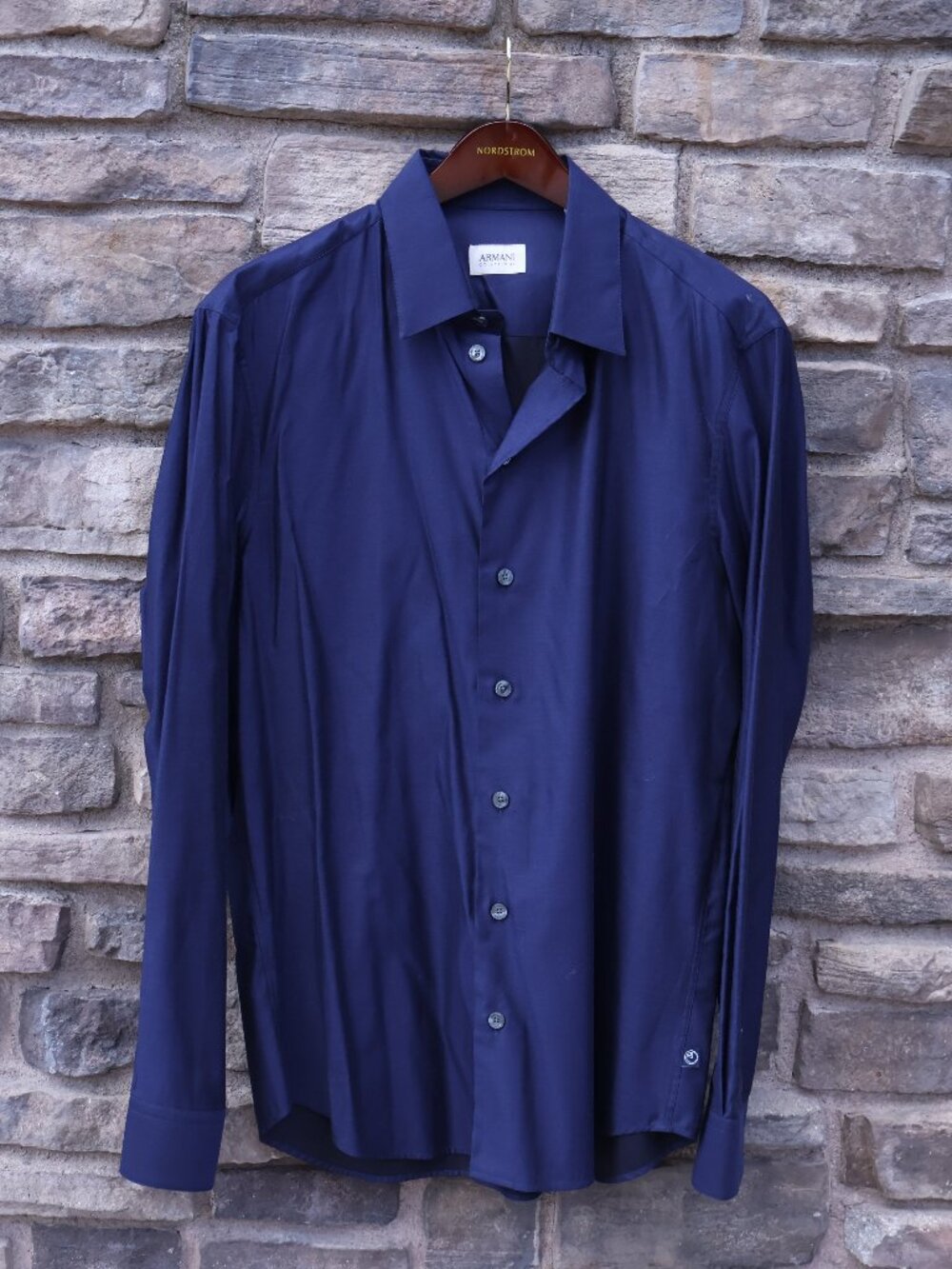 Armani Collezioni Men’s Navy Cotton Dress Shirt Large